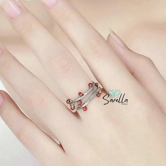 Solid Etched Silver Minimalist Withered Twig Ring - Picture 2 of 3